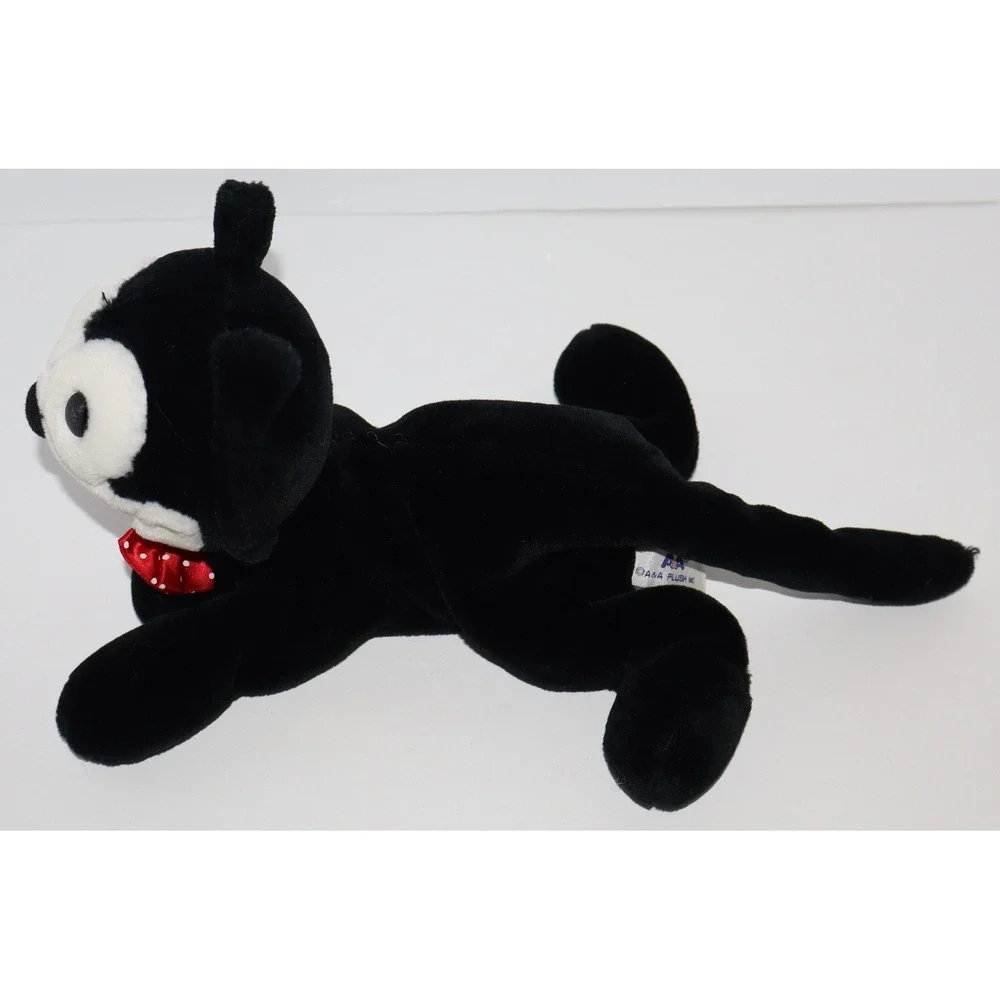 1997 Vintage Felix the Cat Plush A&A Black White Red Bow Tie Laying Toy 12 inch